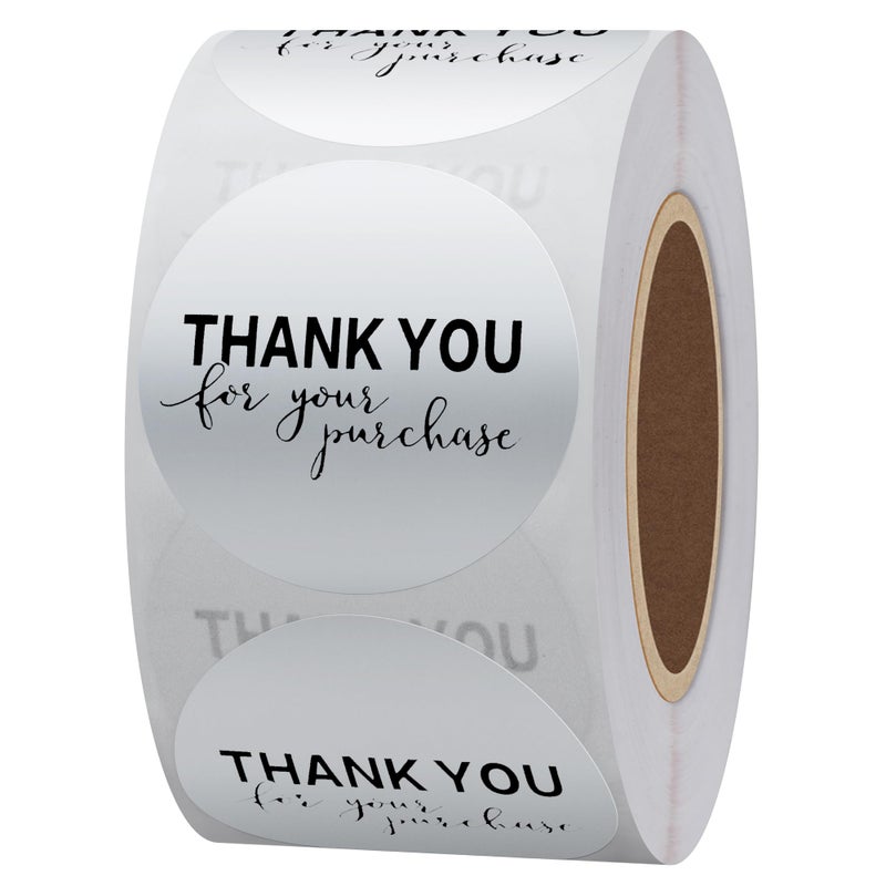 Hybsk Silver Foil Thank You for Your Purchase Stickers 1.5" Round 500 Labels per Roll (Silver) - Image 1